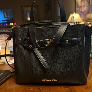 Michael Kors Black Leather Satchel with Gold Hardware